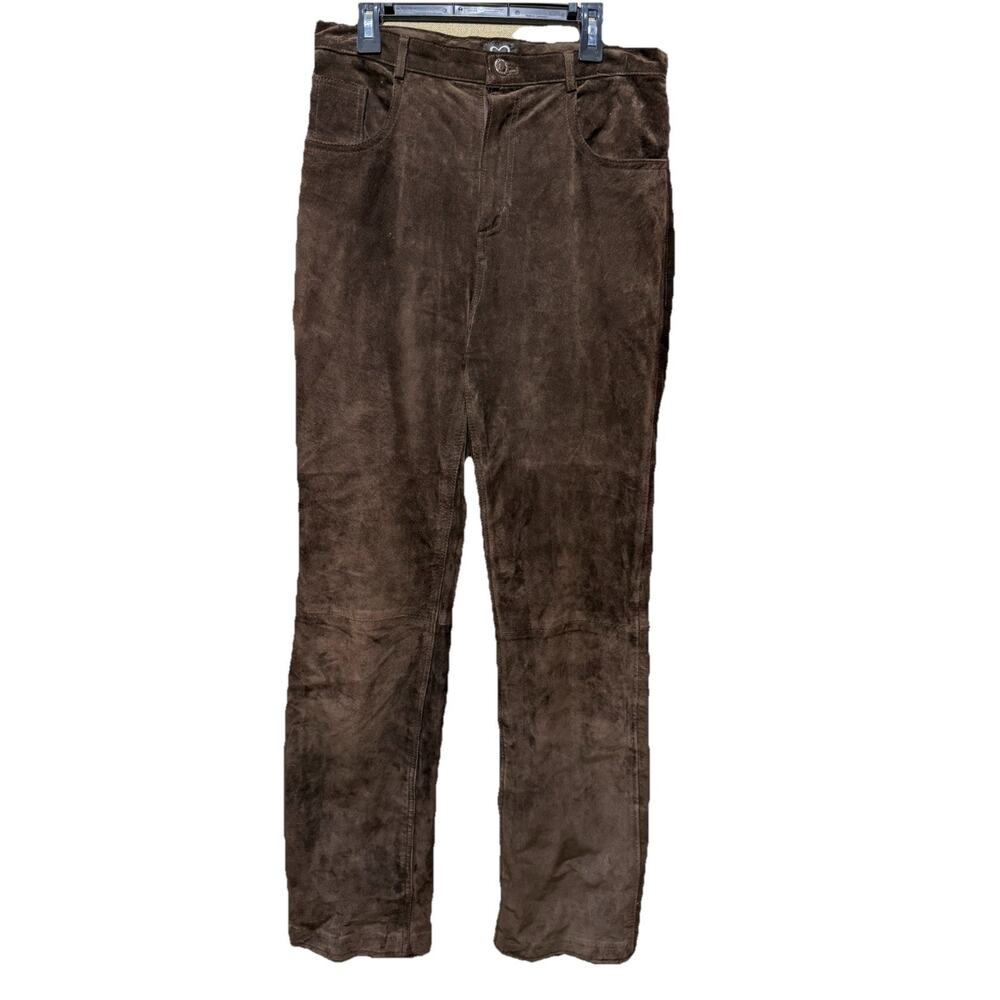 VTG XOXO Brown Suede Leather‎ Lined Pants Sz 7 High Rise Y2K Straight